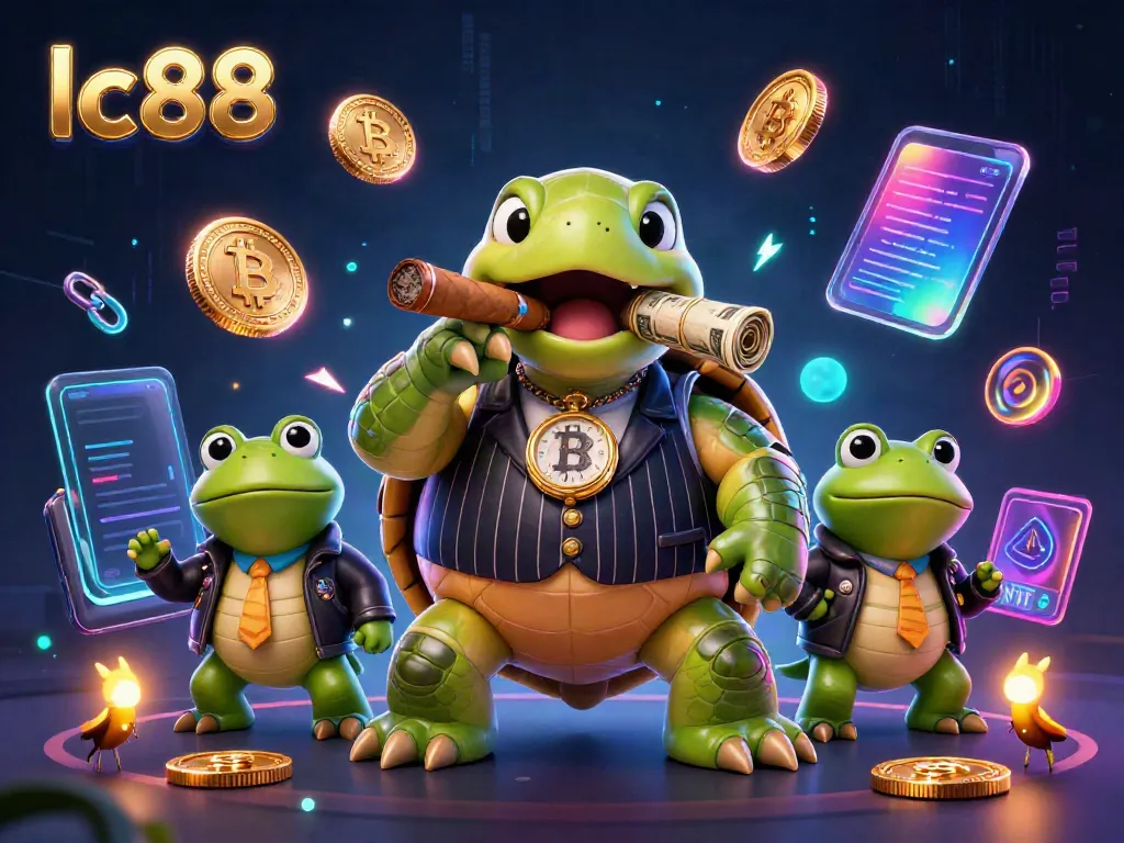 Engage with lc88's thrilling casino scene featuring a mobster turtle and bullfrog enforcers.