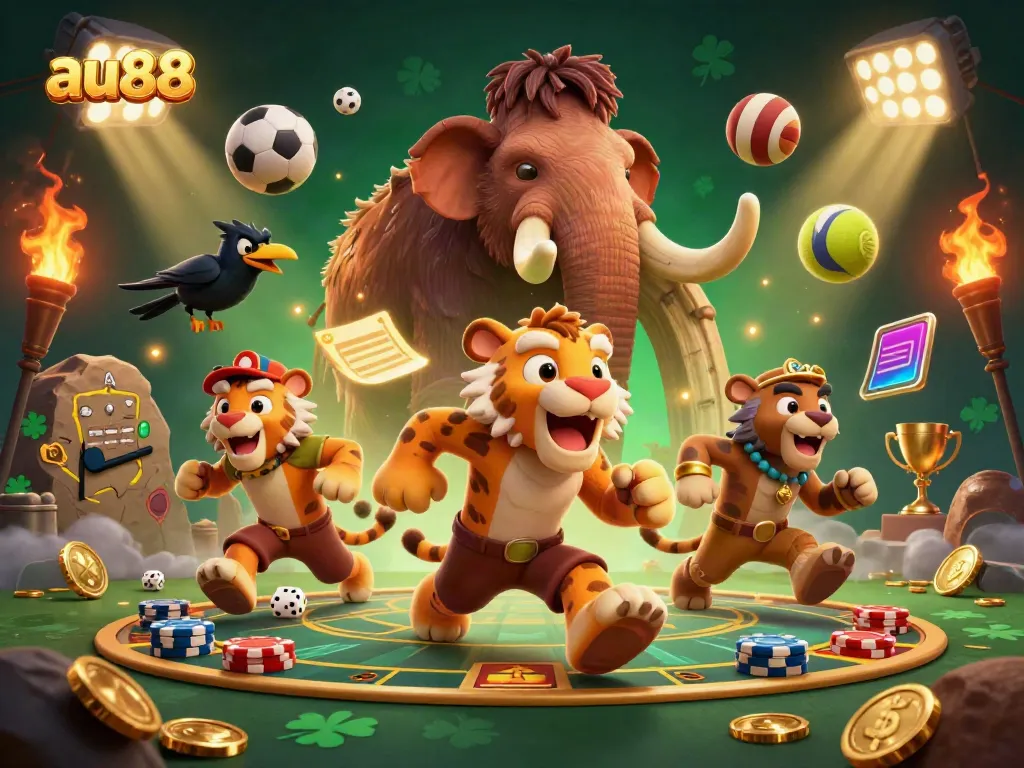 Engage with vibrant gaming action at au88 featuring a prehistoric casino scene with dynamic elements.