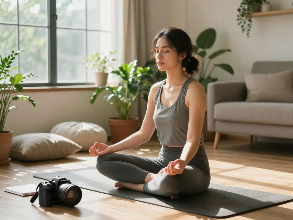 Mindfulness meditation session with rokok88 resources in a cozy setting.