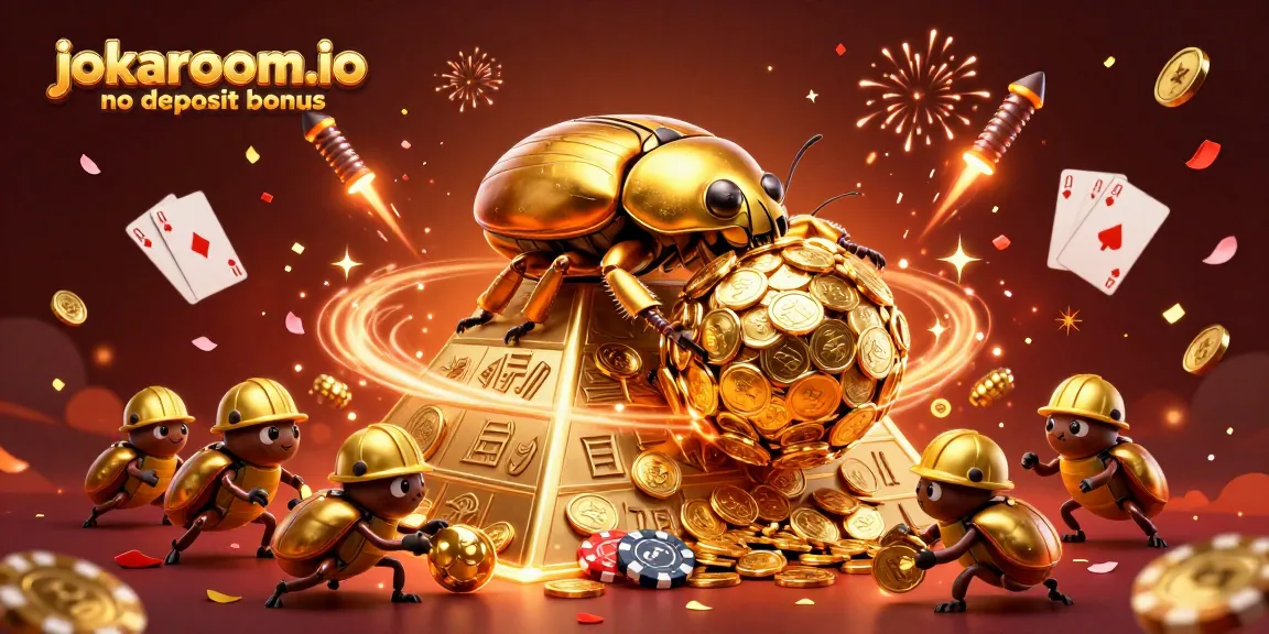 Experience the jokaroom.io no deposit bonus in an exciting 3D casino scene filled with vibrant illustrations.