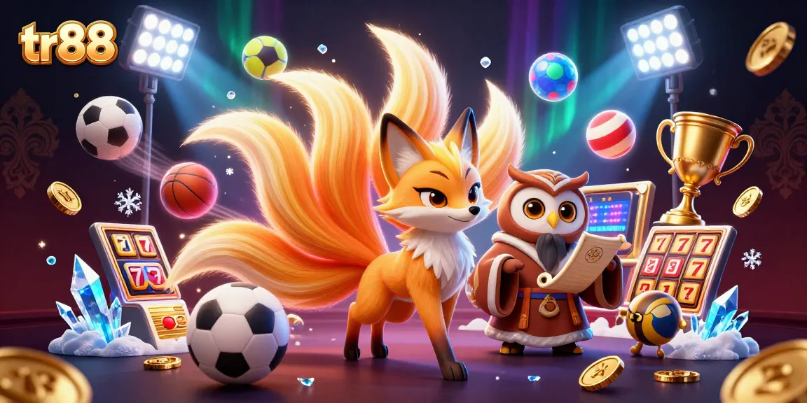 Experience the thrill of tr88 with dynamic sports elements and magical characters in a vibrant casino scene.